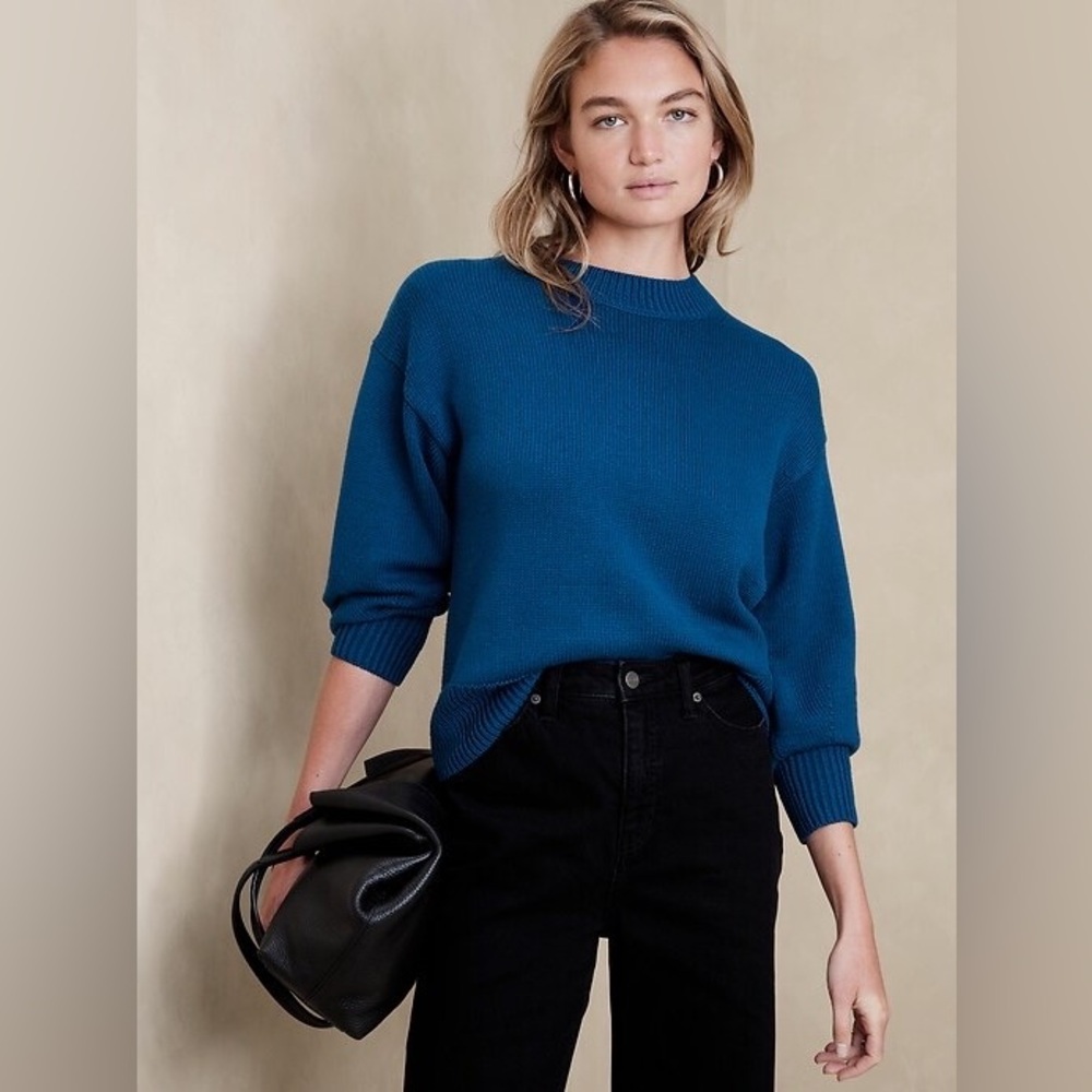 Banana Republic Volume sleeve oversized cotton sweater in true tulum XS